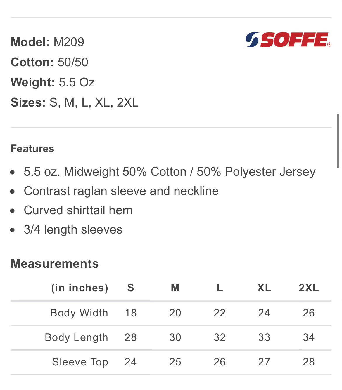 3/4 Sleeve Baseball Shirt